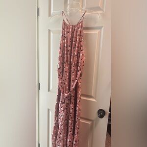 Women's Pink Polka Dot Maxi Dress - Sleeveless Spaghetti Strap